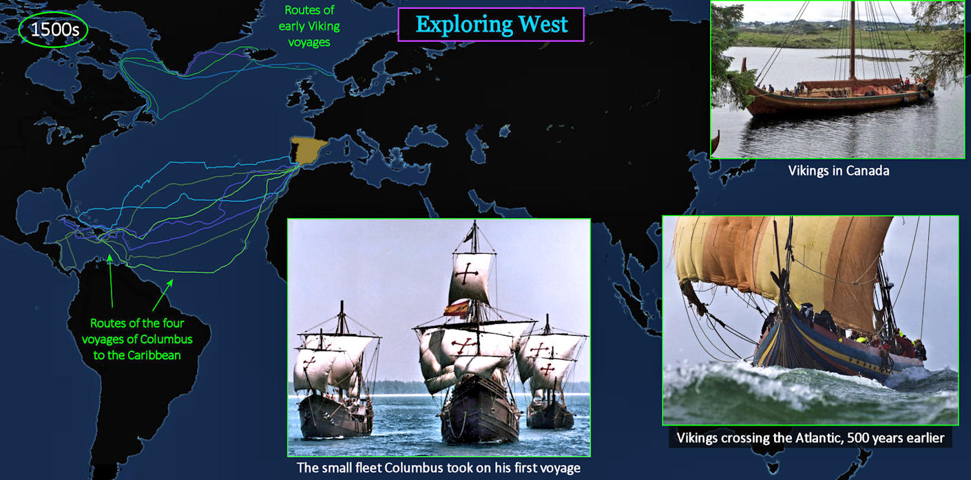 Columbus sails west, 1500s map